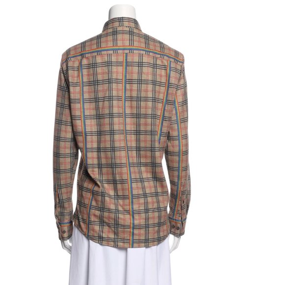 BURBERRY BRIT Plaid Print Long Sleeve Button-Up Top Size: S Rainbow - Picture 4 of 8